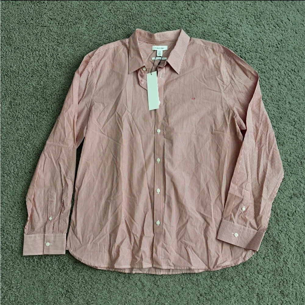 Calvin Klein The Extra Fine Cotton Shirt Slim Fit Striped Mens XXL